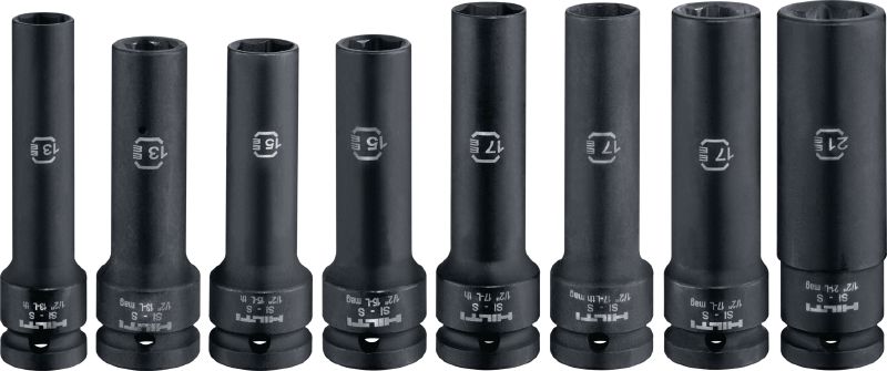 SI-S 1/2 DW 深冲击套筒 1/2 (英寸) 长冲击套筒，适用于拧紧螺栓和锚栓，与磁性冲击及薄壁适应