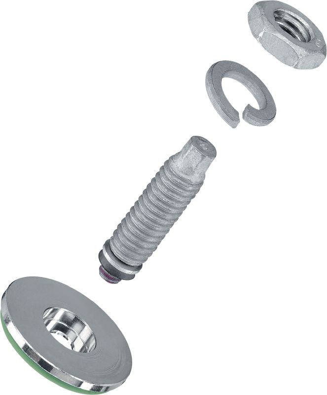 S-BT-EF HC 双头螺栓电气连接件 螺纹旋入式双头螺栓（采用碳钢公制螺纹），适用于在轻度腐蚀性环境中进行钢材上的电连接。 建议连接电缆的最大横截面为 120 mm²