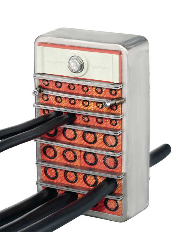 CFS-T EMC 电缆模块 当要求高度不透水、不透气及防火时，本电磁兼容的模块可在运输框中密封电缆/管道 产品应用 1